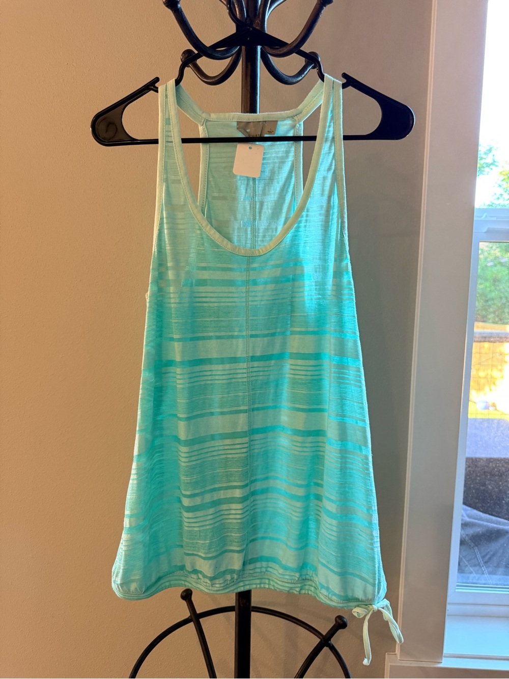 Athleta Aqua Striped Racerback Tie-Hem Tank